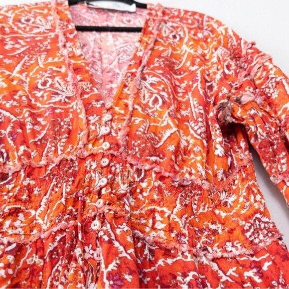 IRO Rhodey Frayed Ruffle Trim Crepe Playsuit 44 Red Romper Floral 12 - Picture 10 of 14